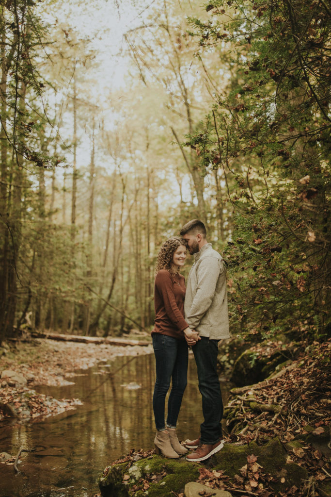 An engagement photoshoot in the middle of the woods in Pine Grove Pennsylvania