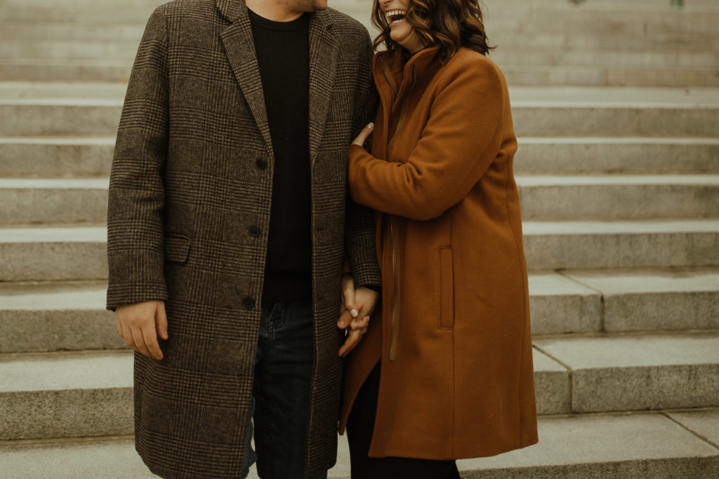 Winter engagement photoshoot in front of the Harrisburg capital  
