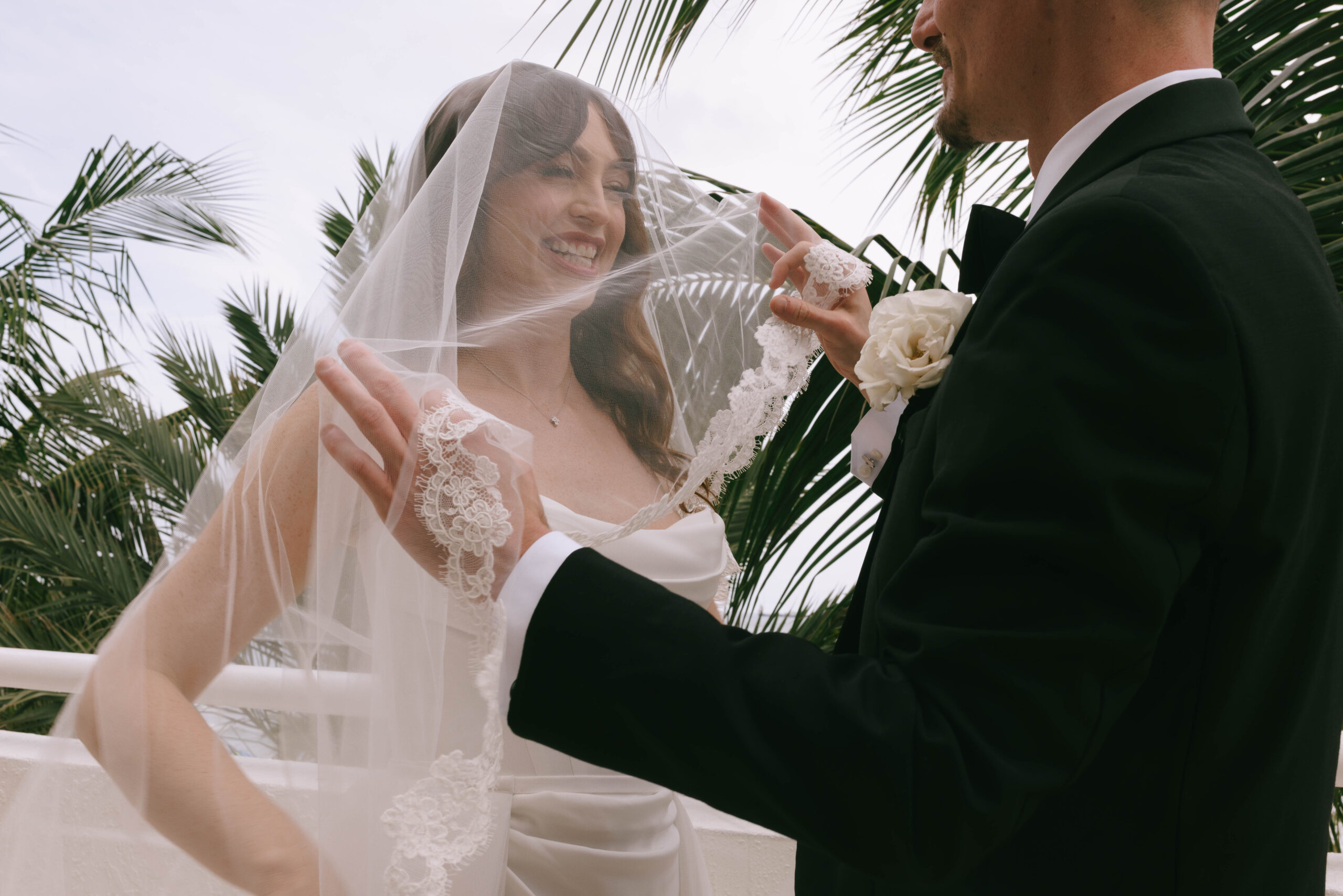 Elegant editorial portraits of bride and groom at The Ritz-Carlton Fort Lauderdale wedding
