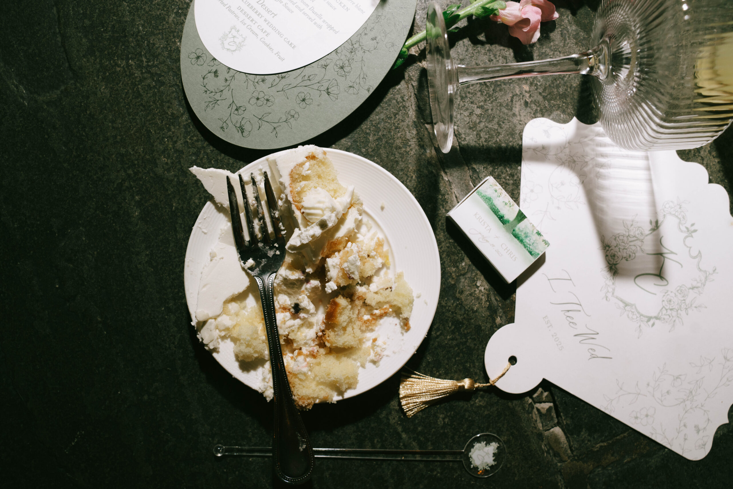 Elegant estate wedding table setting with layered rentals