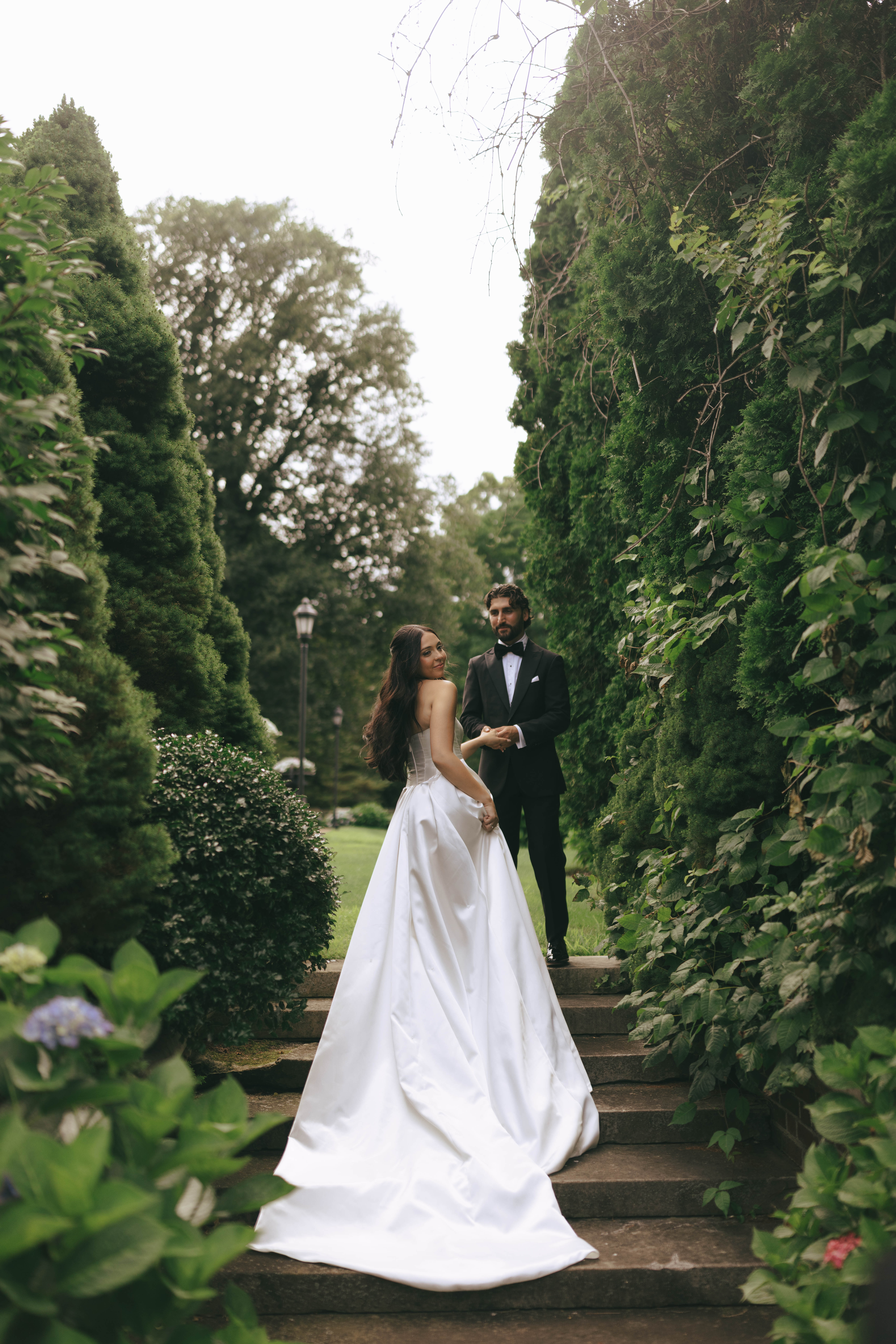Romantic estate wedding portraits with European-inspired architecture