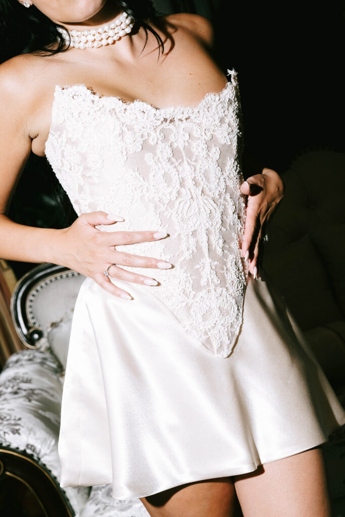 Editorial flash photography bride and groom reception portraits at NYIT de Seversky Mansion