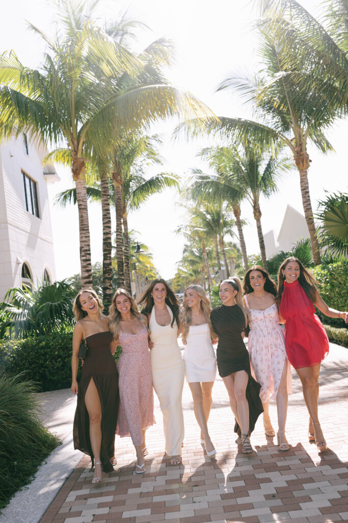 Tropical palm-lined patio at The Beacon during a Jupiter wedding weekend event