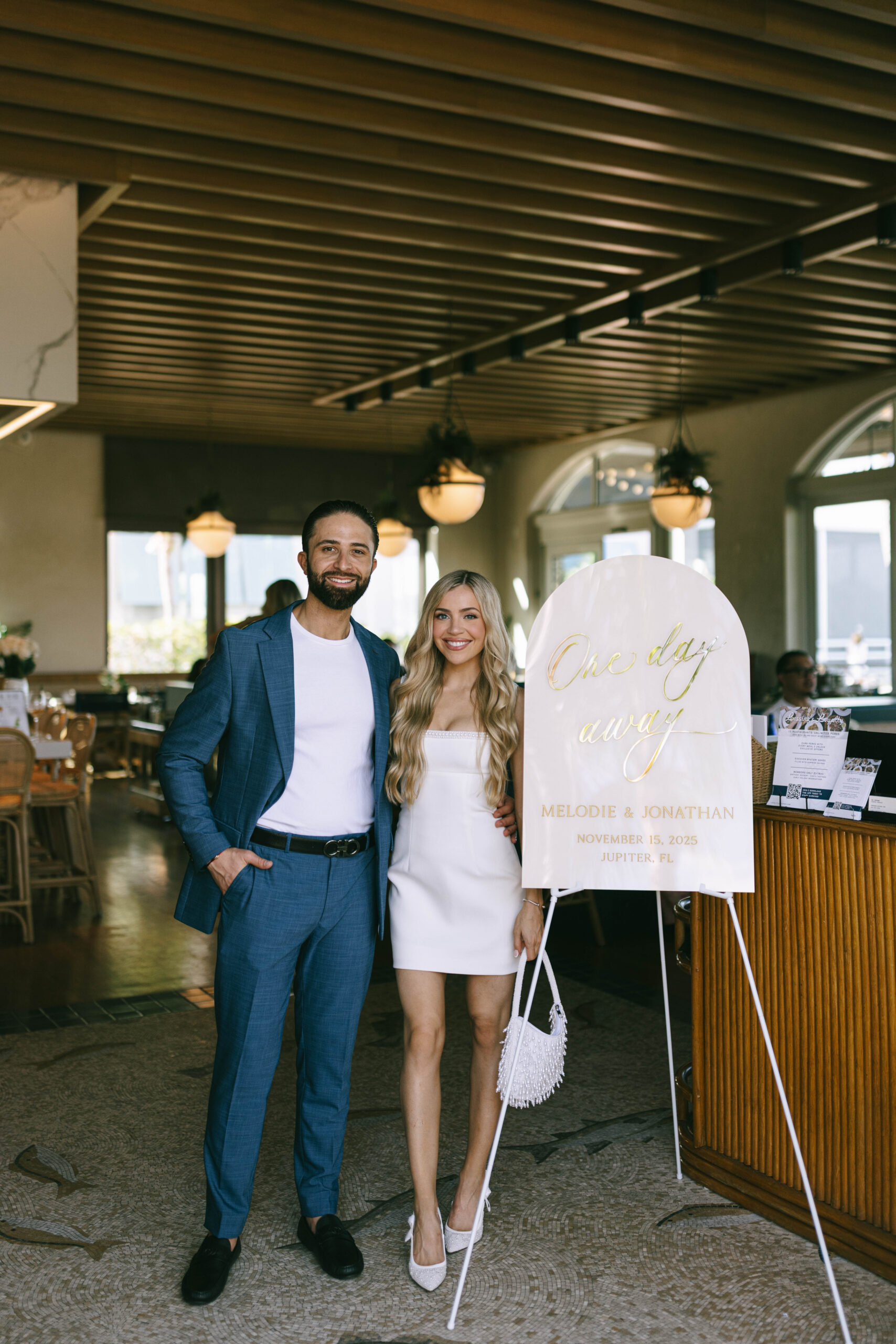 Coastal Mediterranean restaurant setting at The Beacon in Jupiter during a wedding welcome party