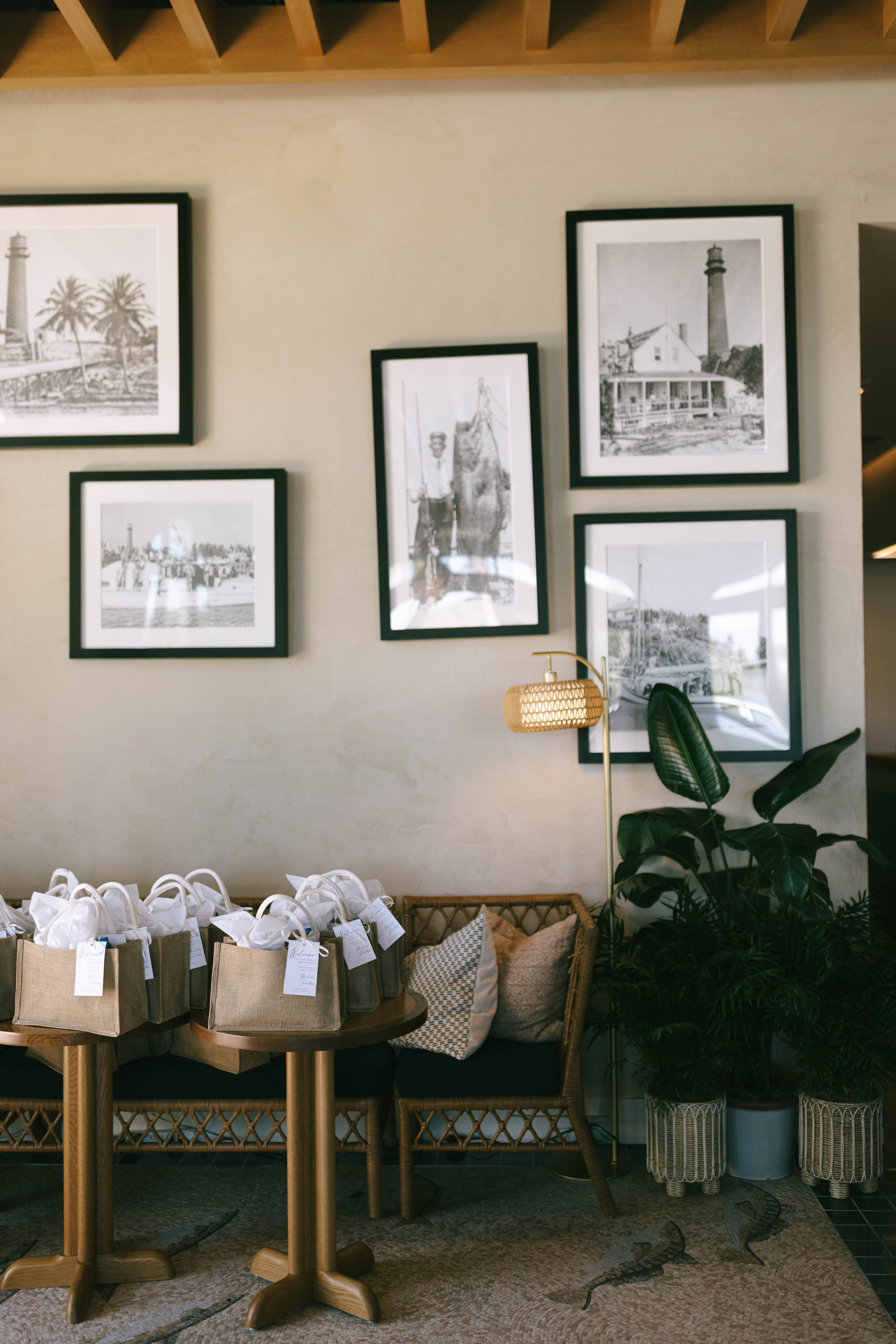 Coastal Mediterranean restaurant setting at The Beacon in Jupiter during a wedding welcome party