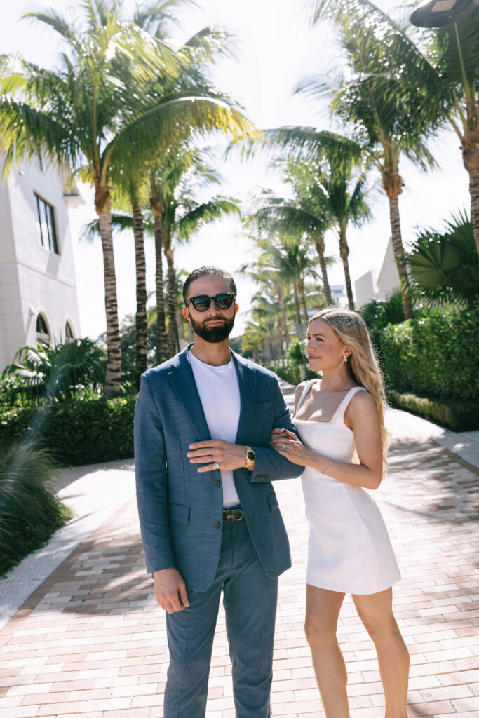 Tropical palm-lined patio at The Beacon during a Jupiter wedding weekend event