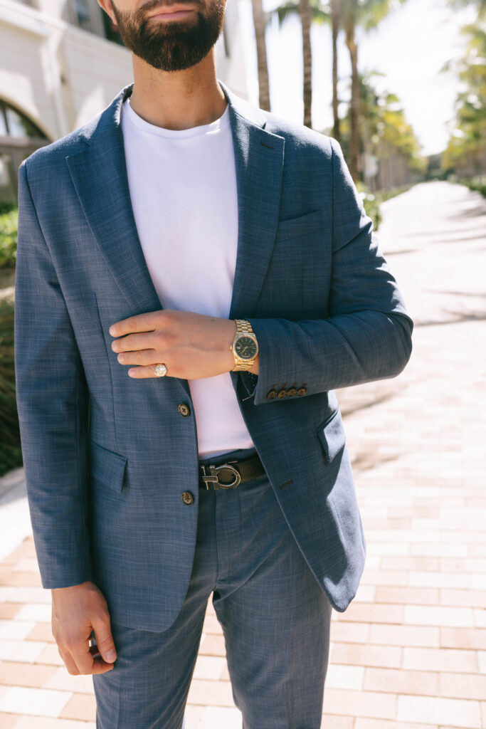 Tropical palm-lined patio at The Beacon during a Jupiter wedding weekend event