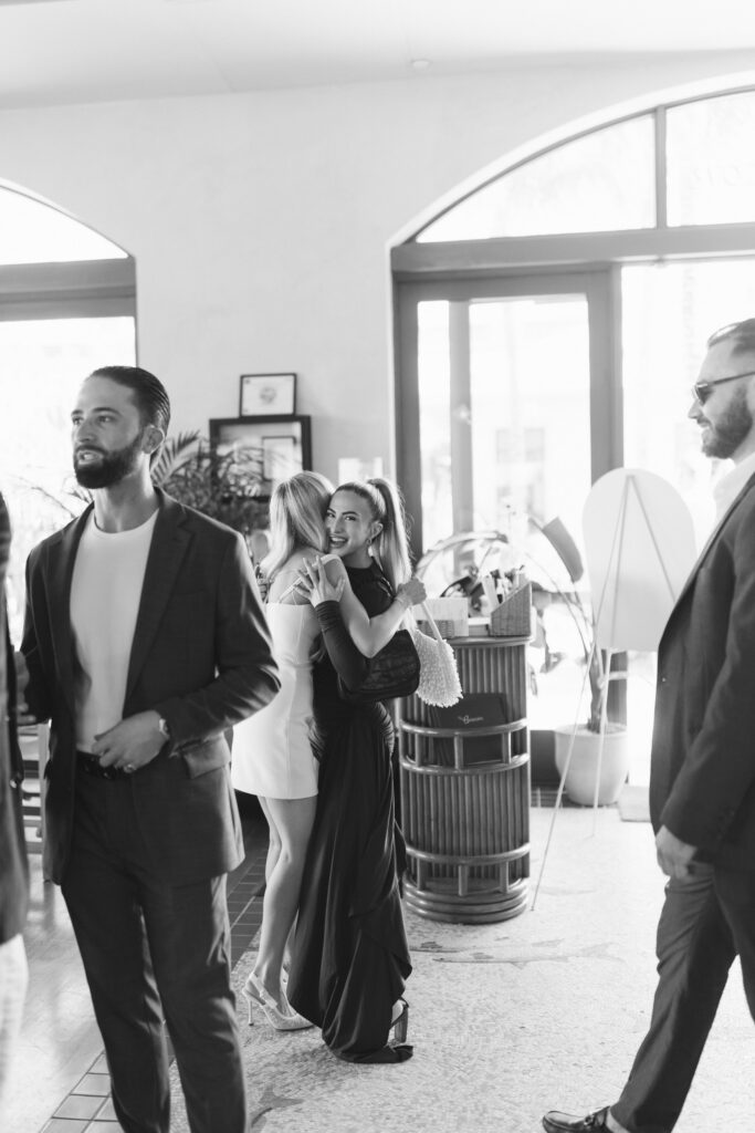Tropical palm-lined patio at The Beacon during a Jupiter wedding weekend event